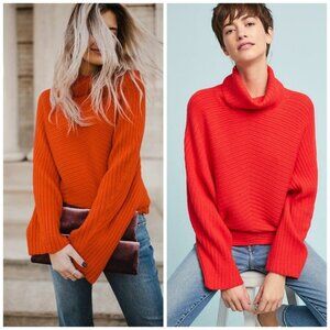 Anthropologie MOTH Red Chunky Cowlneck Sweater